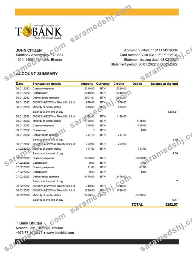 Bhutan T Bank Statement xls